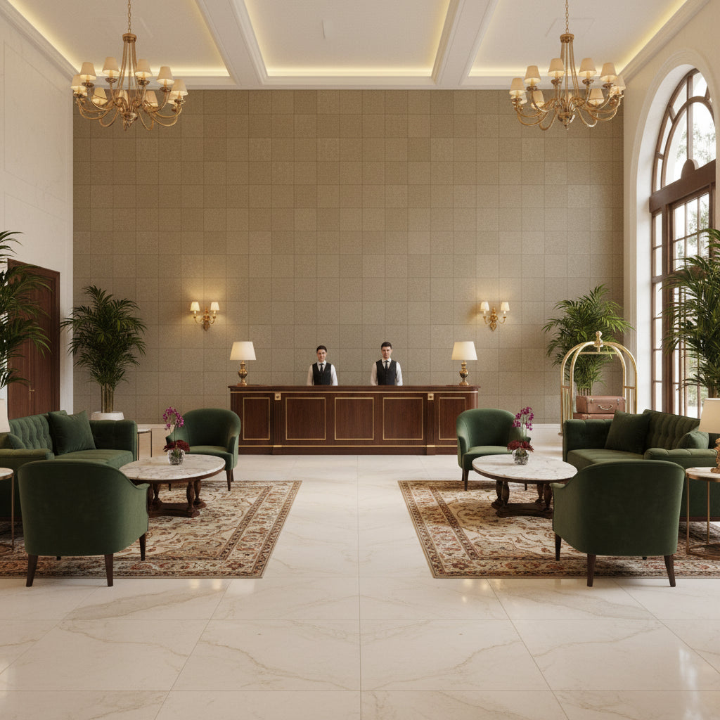 8013149.611.0 | Kravet - Hotel Lobby Visualization (AI-generated, may not be to scale. Verify pattern scale with product specifications.)