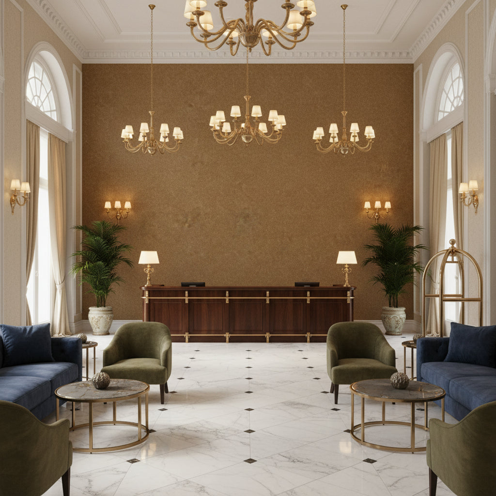 8013149.616.0 | Kravet - Hotel Lobby Visualization (AI-generated, may not be to scale. Verify pattern scale with product specifications.)