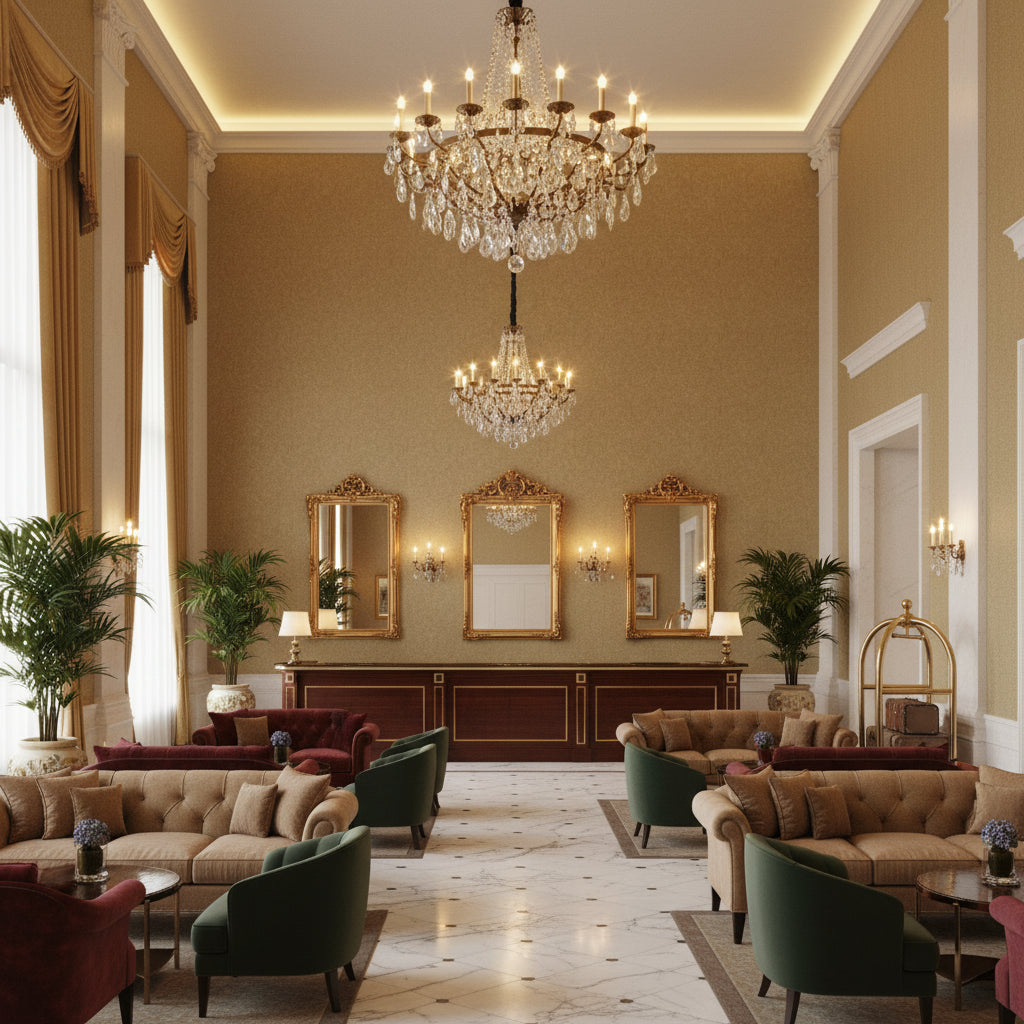 8013149.623.0 | Kravet - Hotel Lobby Visualization (AI-generated, may not be to scale. Verify pattern scale with product specifications.)