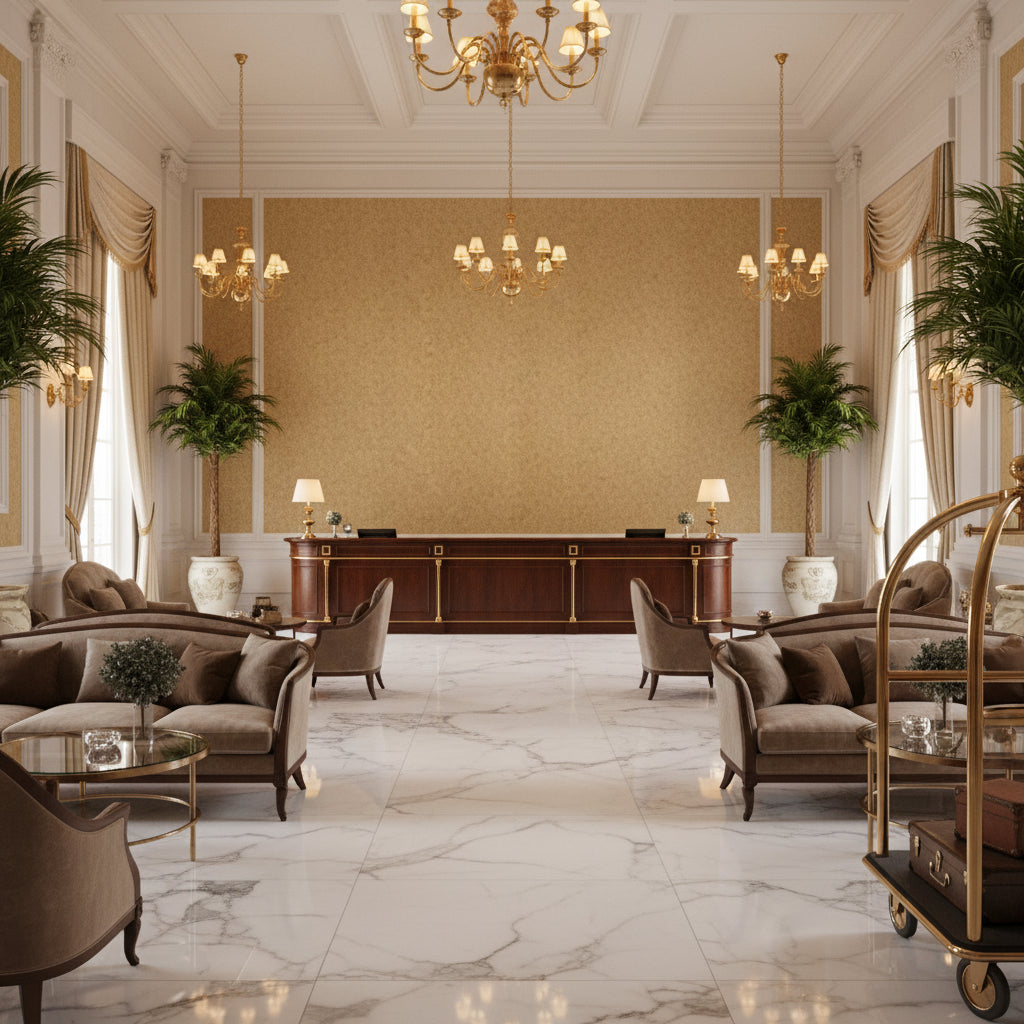 8013149.6616.0 | Kravet - Hotel Lobby Visualization (AI-generated, may not be to scale. Verify pattern scale with product specifications.)