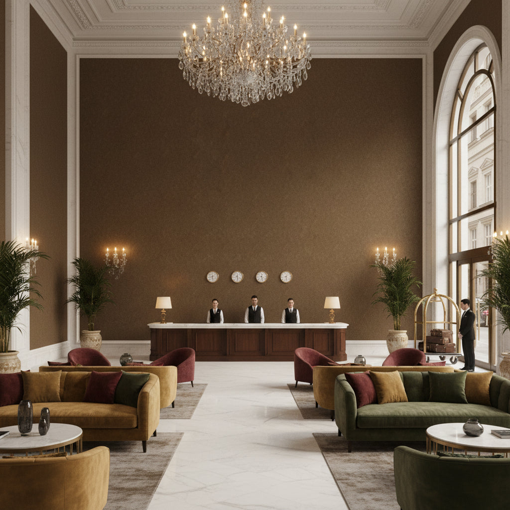 8013149.666.0 | Kravet - Hotel Lobby Visualization (AI-generated, may not be to scale. Verify pattern scale with product specifications.)