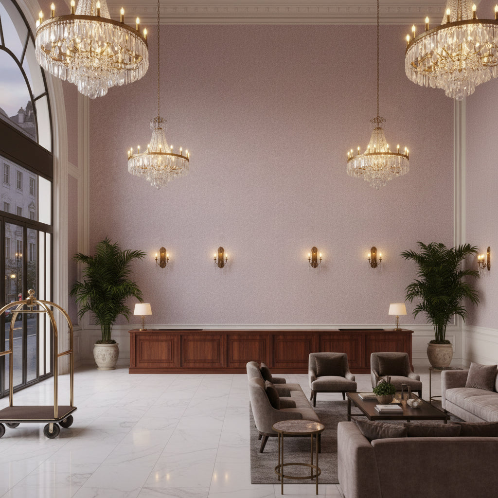 8013149.710.0 | Kravet - Hotel Lobby Visualization (AI-generated, may not be to scale. Verify pattern scale with product specifications.)