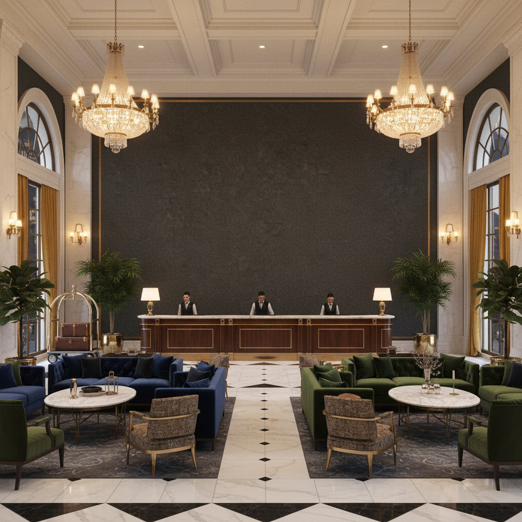8013149.821.0 | Kravet - Hotel Lobby Visualization (AI-generated, may not be to scale. Verify pattern scale with product specifications.)