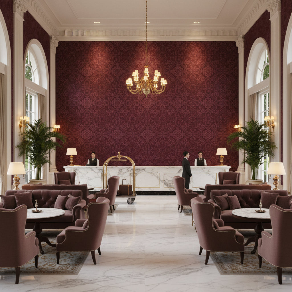 8013149.9.0 | Kravet - Hotel Lobby Visualization (AI-generated, may not be to scale. Verify pattern scale with product specifications.)