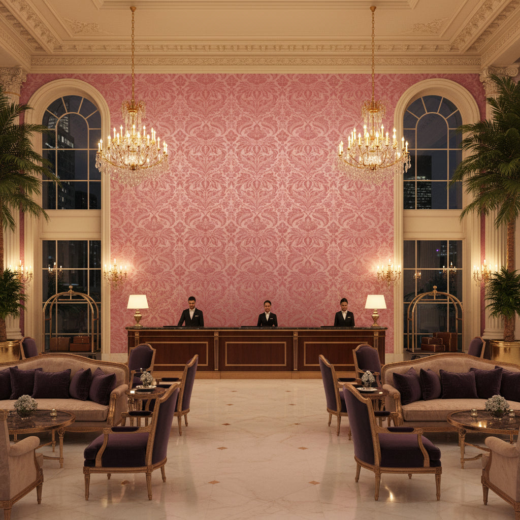 8013188.1110.0 | Kravet - Hotel Lobby Visualization (AI-generated, may not be to scale. Verify pattern scale with product specifications.)