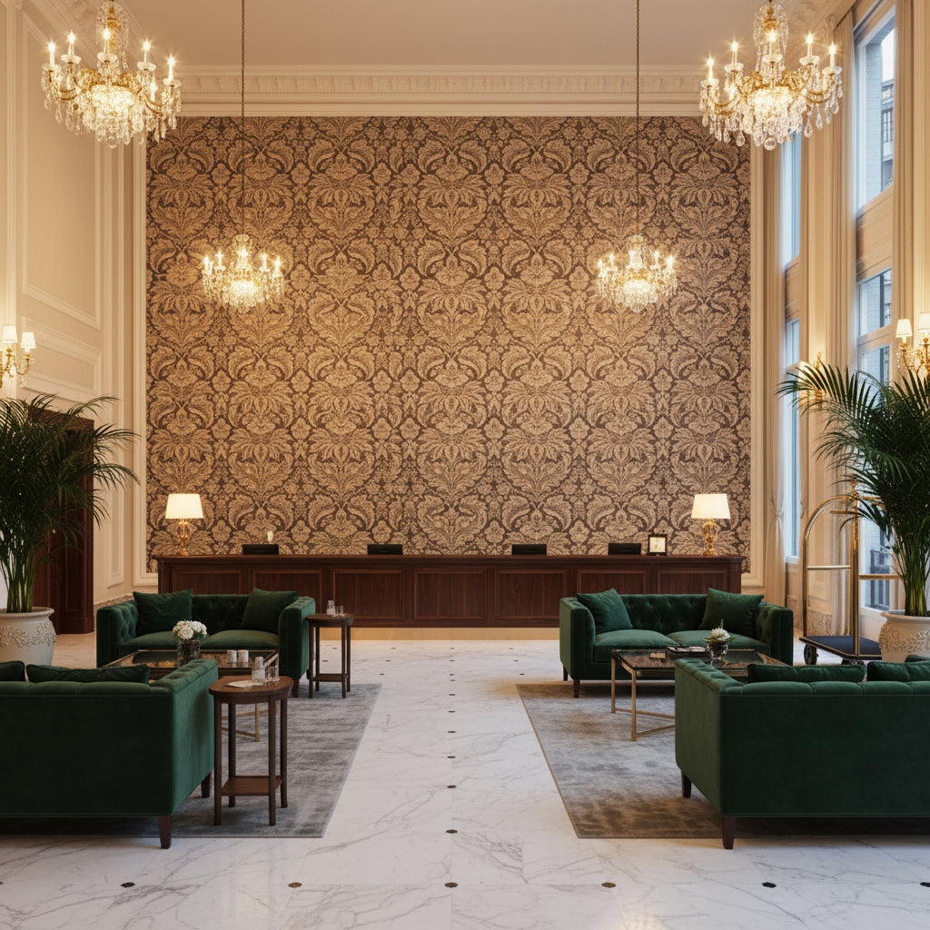 8013188.21.0 | Kravet - Hotel Lobby Visualization (AI-generated, may not be to scale. Verify pattern scale with product specifications.)