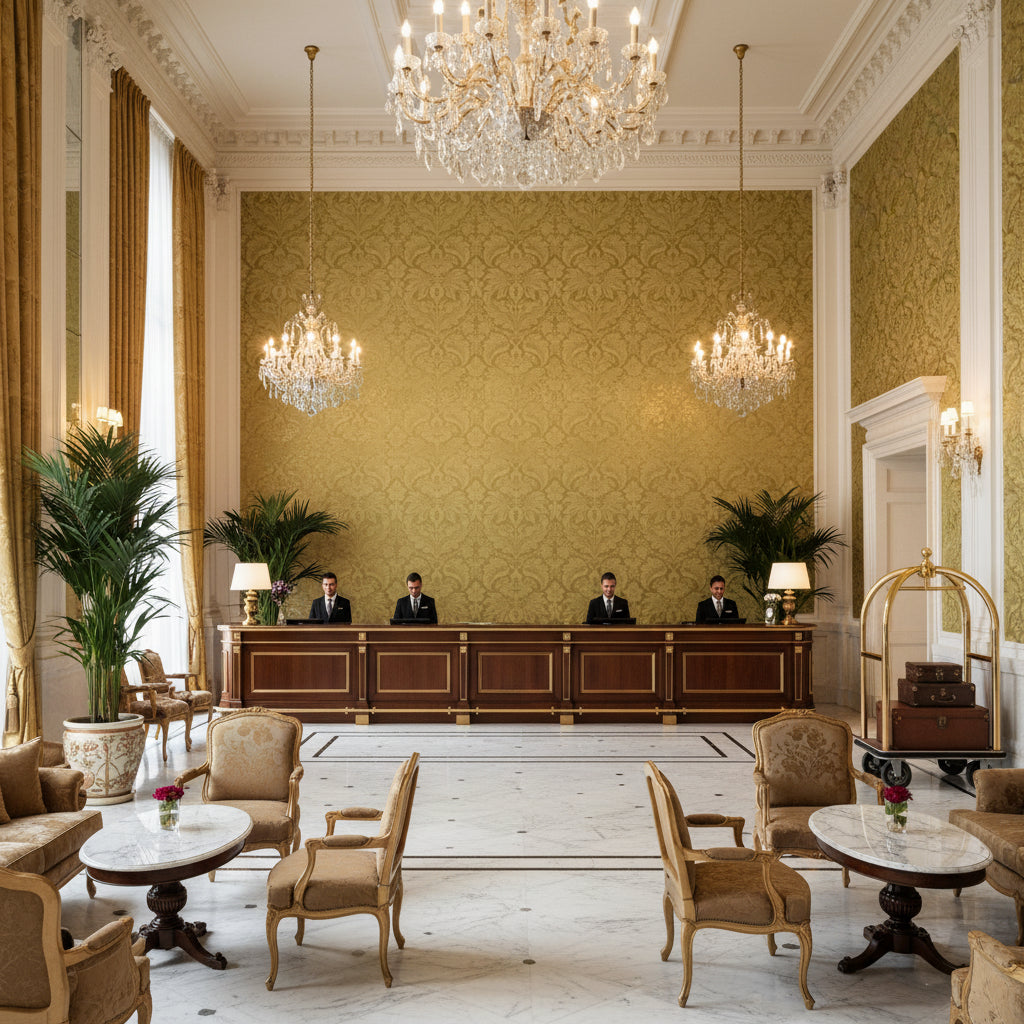 8013188.30.0 | Kravet - Hotel Lobby Visualization (AI-generated, may not be to scale. Verify pattern scale with product specifications.)