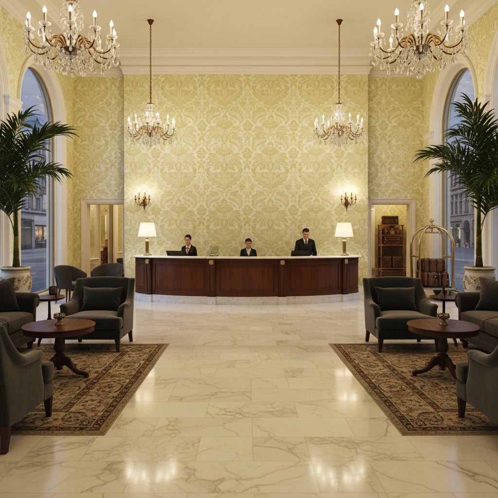8013188.311.0 | Kravet - Hotel Lobby Visualization (AI-generated, may not be to scale. Verify pattern scale with product specifications.)