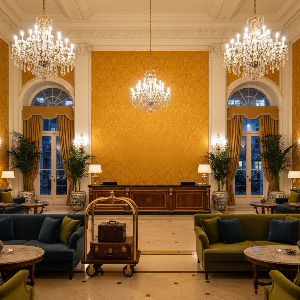 8013188.440.0 | Kravet - Hotel Lobby Visualization (AI-generated, may not be to scale. Verify pattern scale with product specifications.)