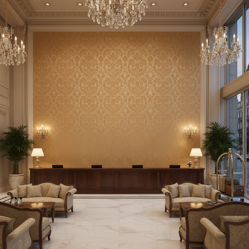 8013188.606.0 | Kravet - Hotel Lobby Visualization (AI-generated, may not be to scale. Verify pattern scale with product specifications.)