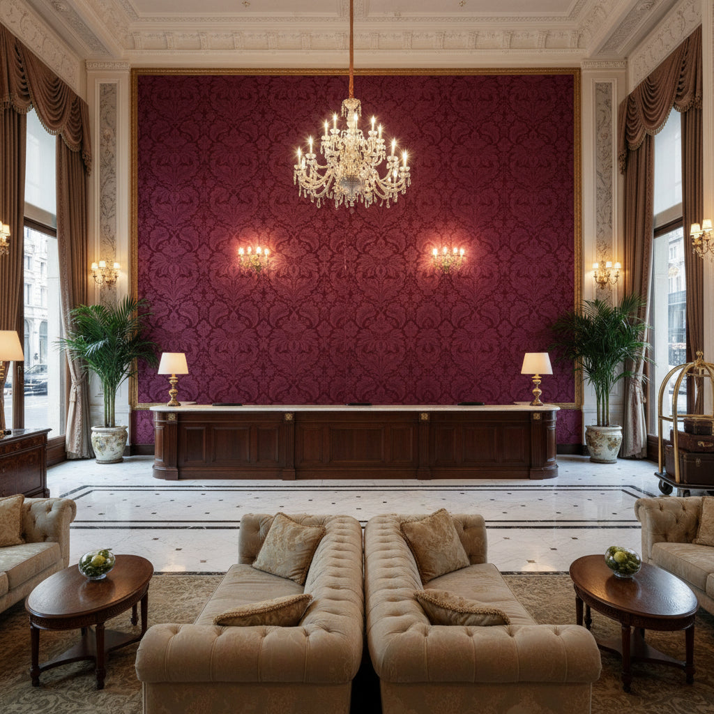 8013188.909.0 | Kravet - Hotel Lobby Visualization (AI-generated, may not be to scale. Verify pattern scale with product specifications.)