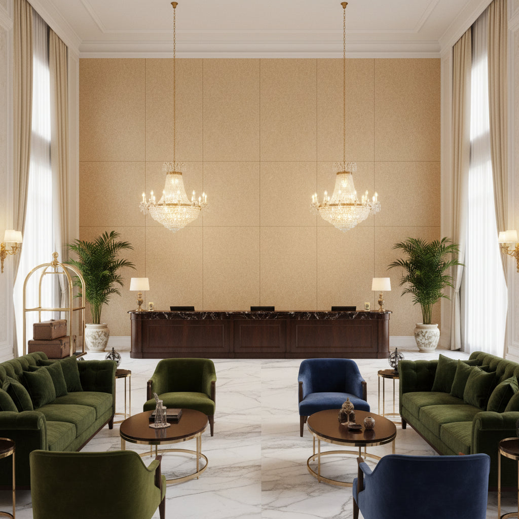 8014101.1.0 | Kravet - Hotel Lobby Visualization (AI-generated, may not be to scale. Verify pattern scale with product specifications.)