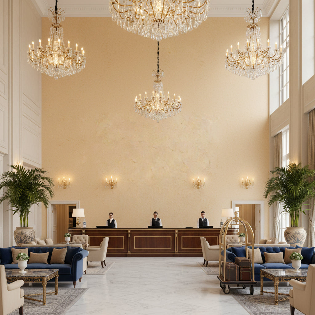 8014101.101.0 | Kravet - Hotel Lobby Visualization (AI-generated, may not be to scale. Verify pattern scale with product specifications.)