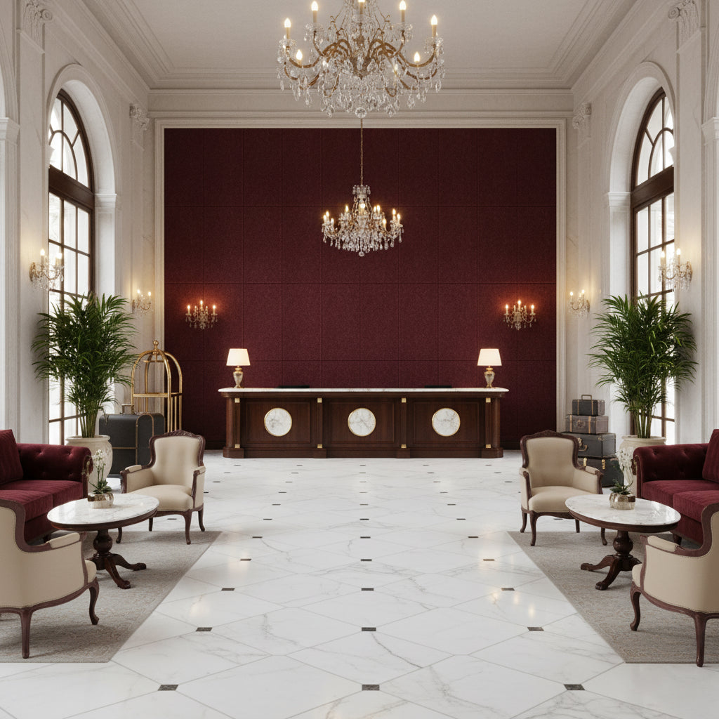 8014101.1010.0 | Kravet - Hotel Lobby Visualization (AI-generated, may not be to scale. Verify pattern scale with product specifications.)