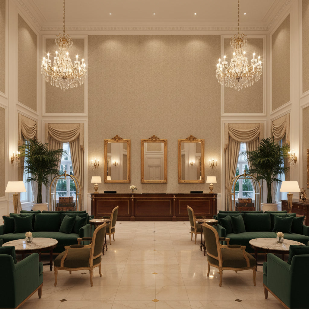 8014101.11.0 | Kravet - Hotel Lobby Visualization (AI-generated, may not be to scale. Verify pattern scale with product specifications.)