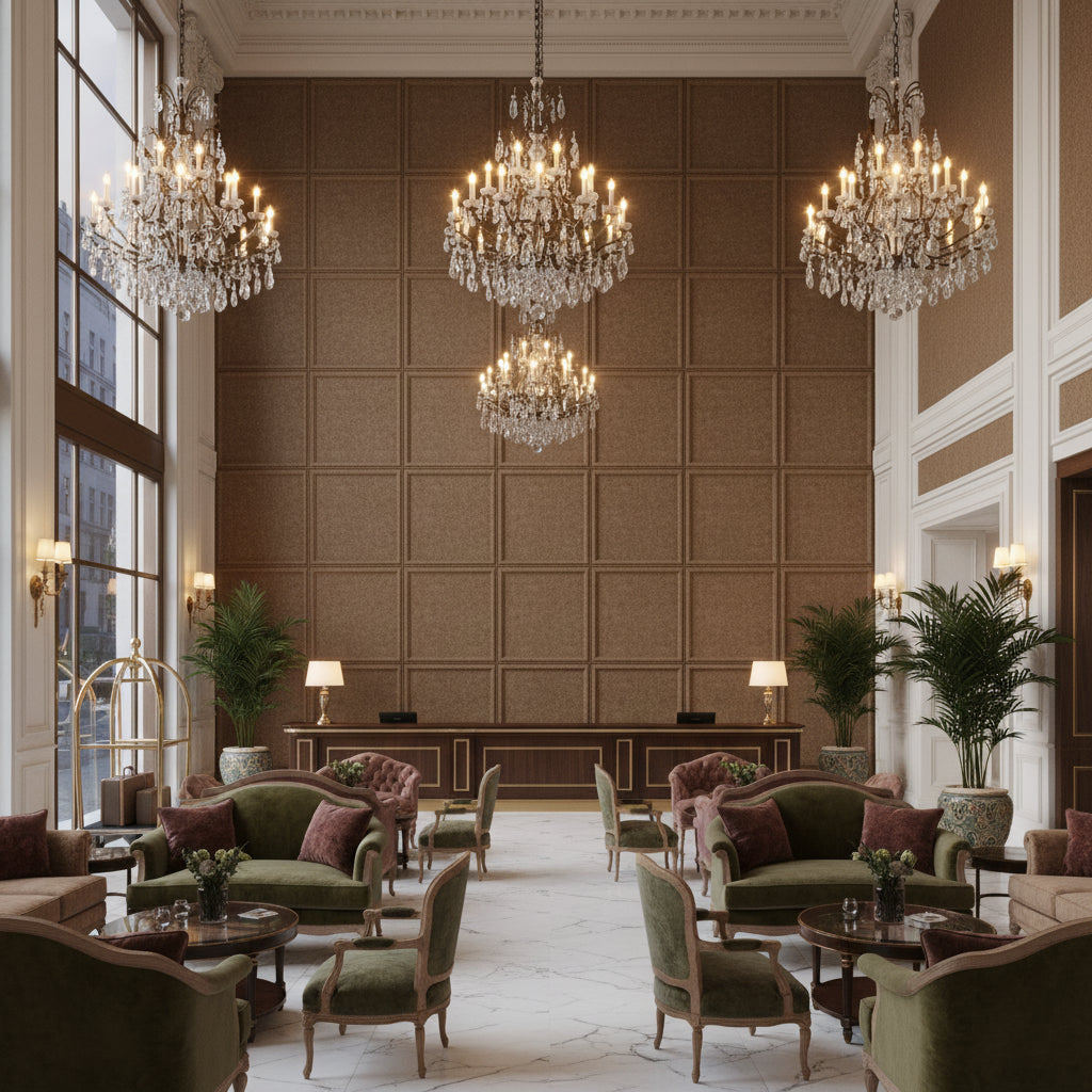 8014101.1110.0 | Kravet - Hotel Lobby Visualization (AI-generated, may not be to scale. Verify pattern scale with product specifications.)