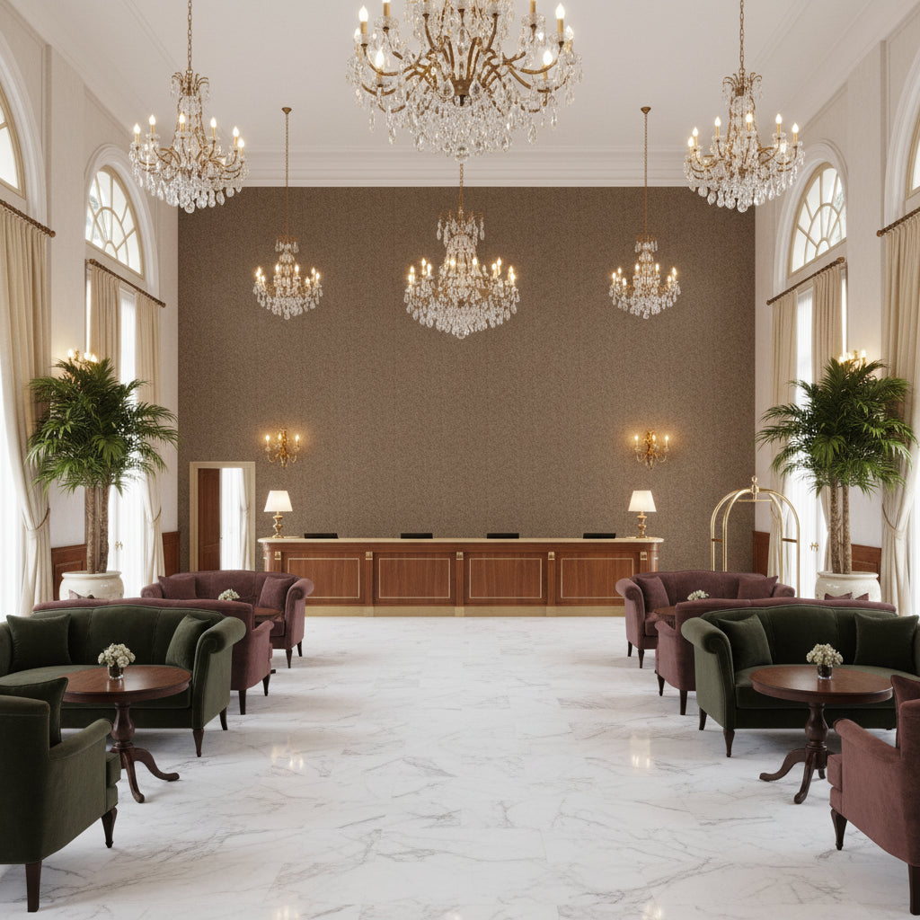 8014101.1111.0 | Kravet - Hotel Lobby Visualization (AI-generated, may not be to scale. Verify pattern scale with product specifications.)