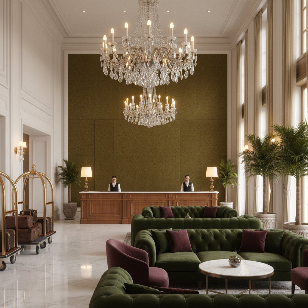 8014101.113.0 | Kravet - Hotel Lobby Visualization (AI-generated, may not be to scale. Verify pattern scale with product specifications.)
