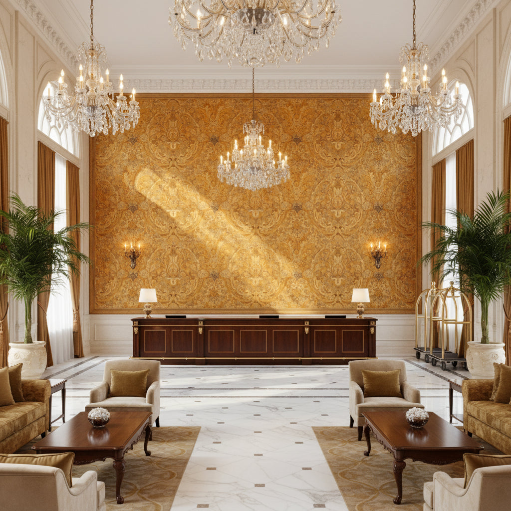 8014101.14.0 | Kravet - Hotel Lobby Visualization (AI-generated, may not be to scale. Verify pattern scale with product specifications.)