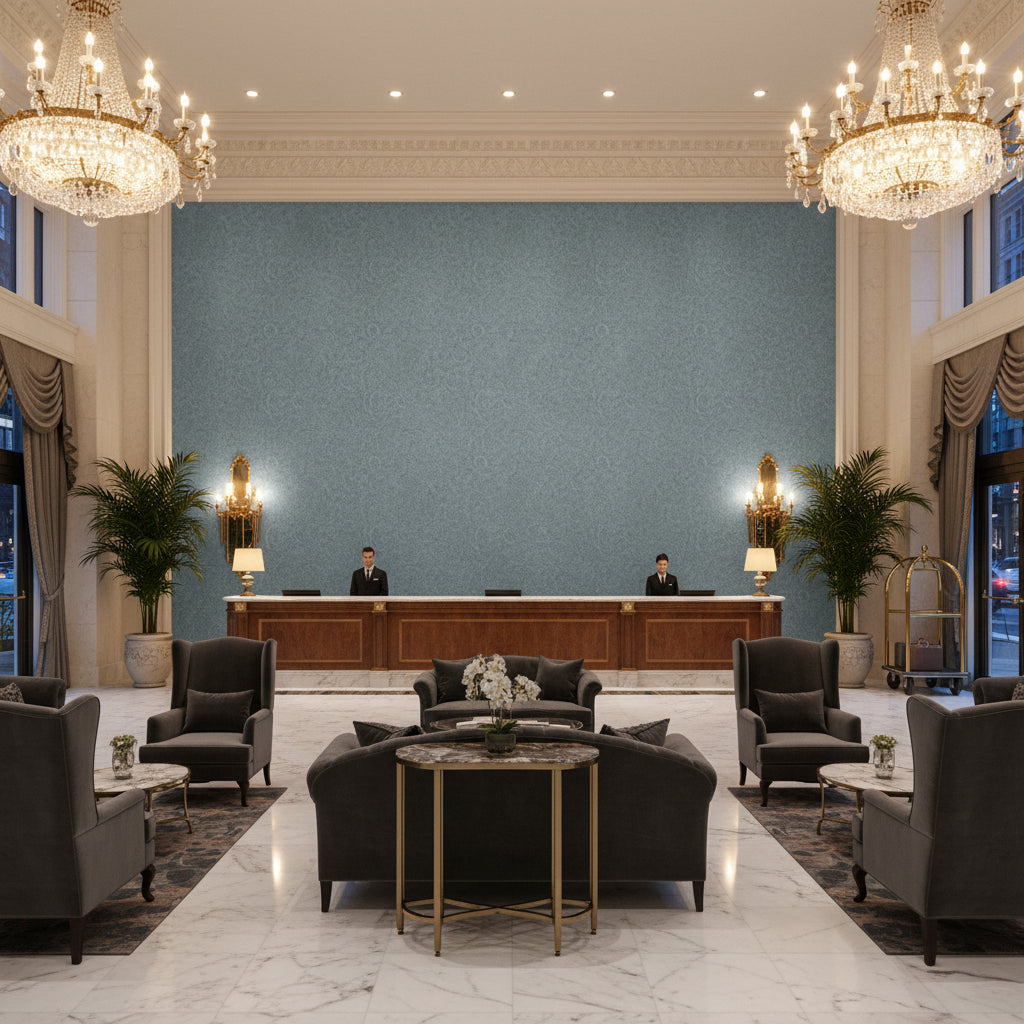 8014101.1515.0 | Kravet - Hotel Lobby Visualization (AI-generated, may not be to scale. Verify pattern scale with product specifications.)