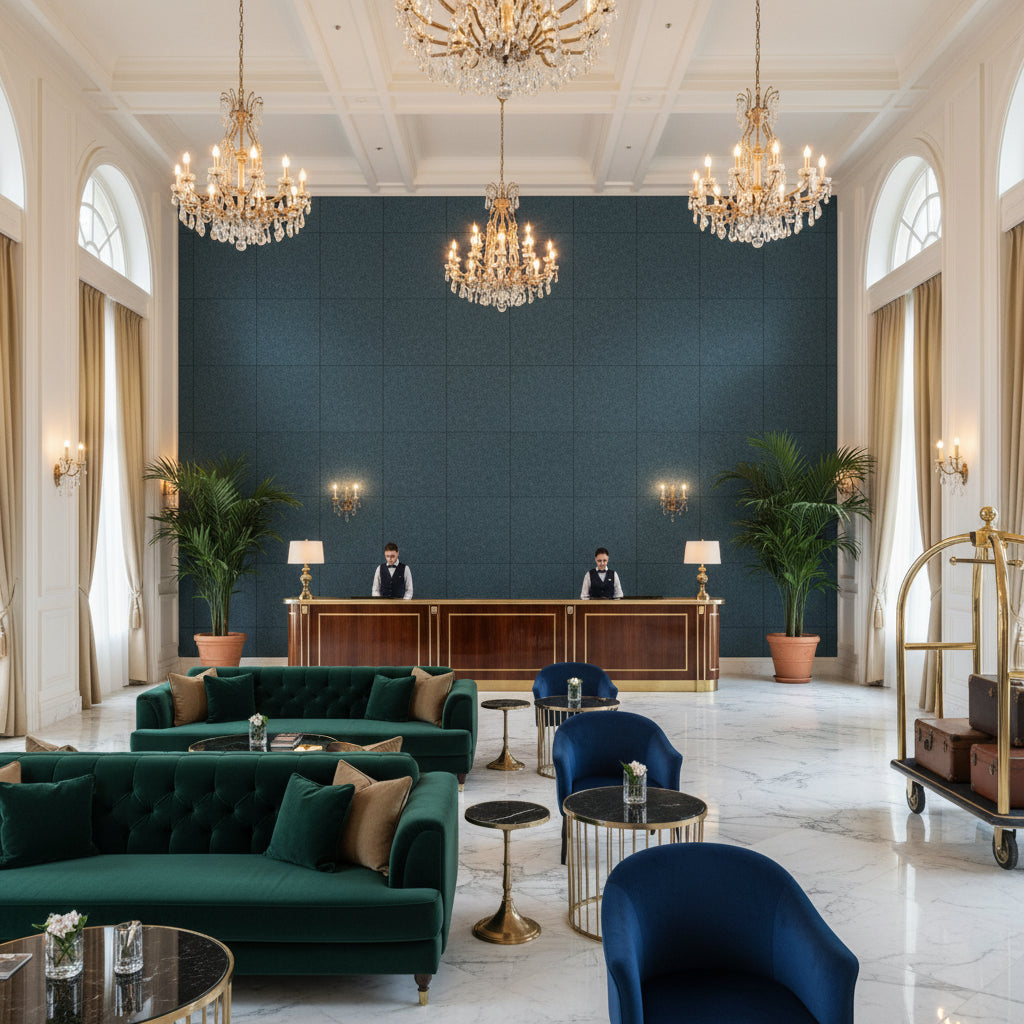 8014101.555.0 | Kravet - Hotel Lobby Visualization (AI-generated, may not be to scale. Verify pattern scale with product specifications.)