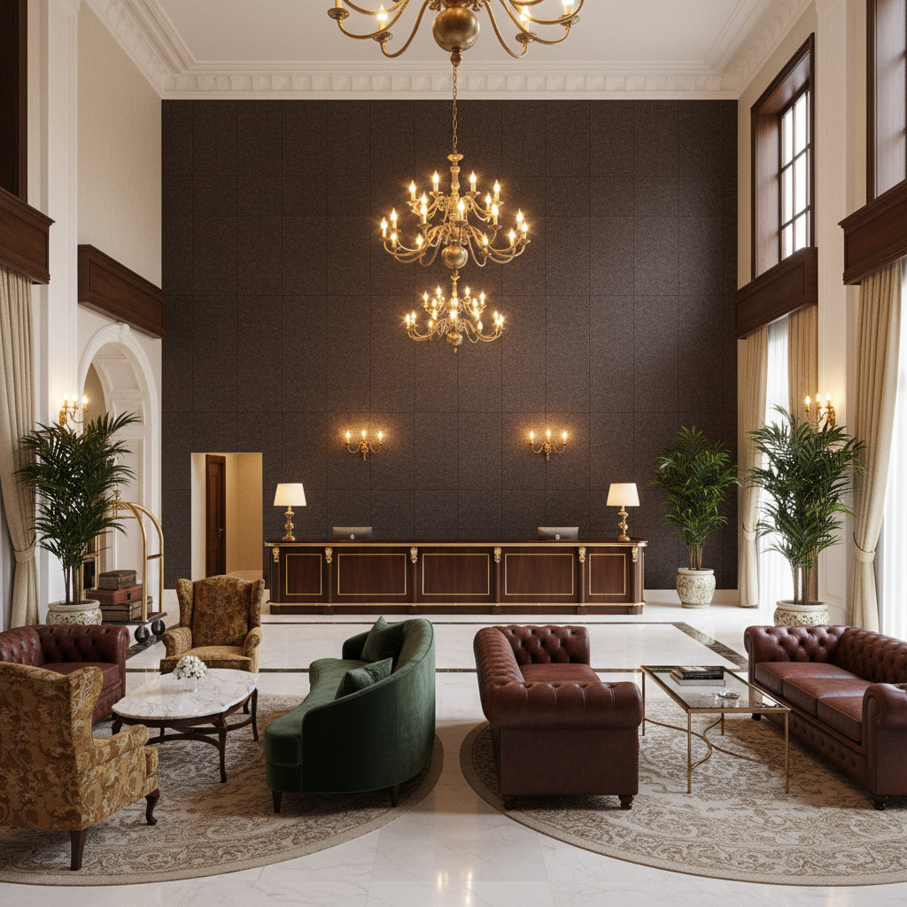 8014101.68.0 | Kravet - Hotel Lobby Visualization (AI-generated, may not be to scale. Verify pattern scale with product specifications.)