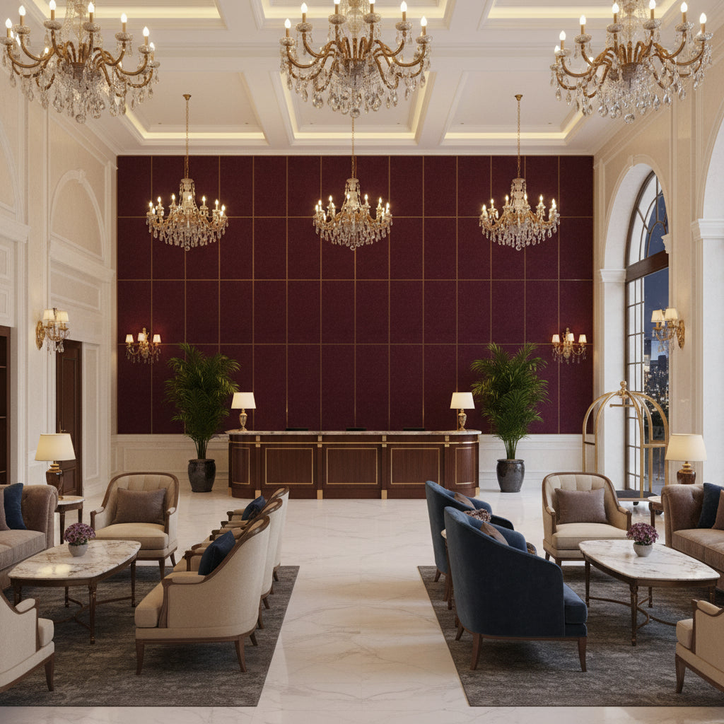 8014101.909.0 | Kravet - Hotel Lobby Visualization (AI-generated, may not be to scale. Verify pattern scale with product specifications.)
