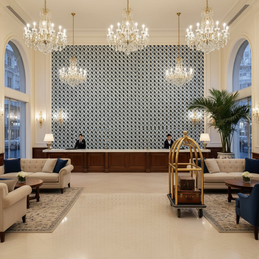8015112.5.0 | Kravet - Hotel Lobby Visualization (AI-generated, may not be to scale. Verify pattern scale with product specifications.)