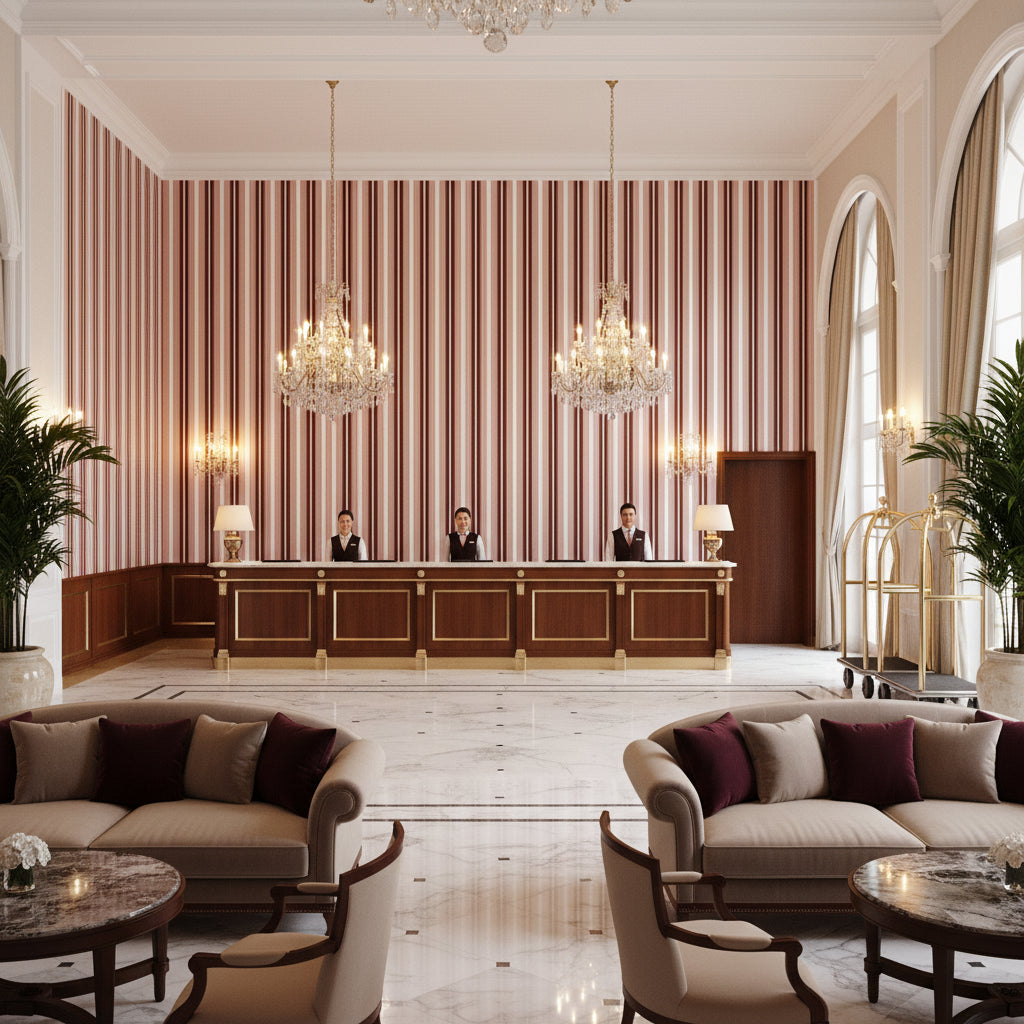 8015146.179.0 | Kravet - Hotel Lobby Visualization (AI-generated, may not be to scale. Verify pattern scale with product specifications.)