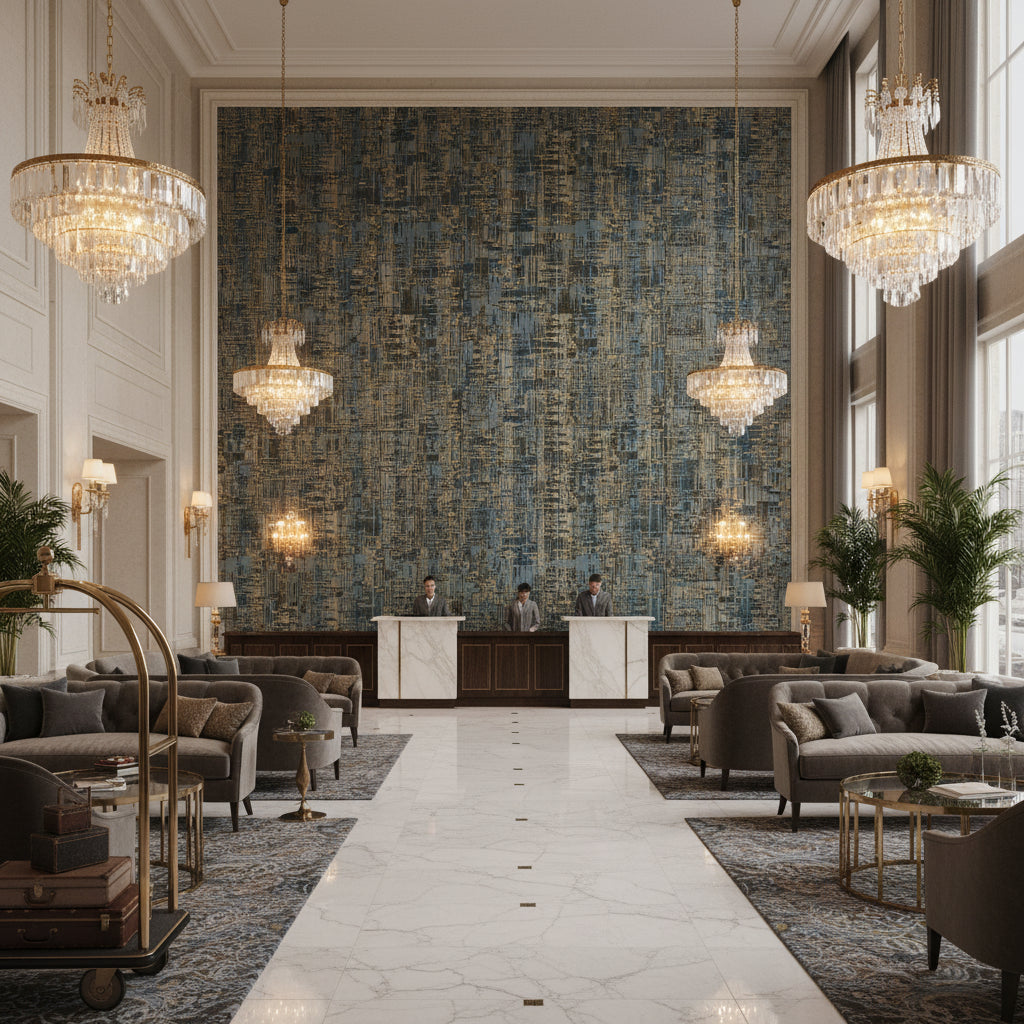 8015159.185.0 | Kravet - Hotel Lobby Visualization (AI-generated, may not be to scale. Verify pattern scale with product specifications.)