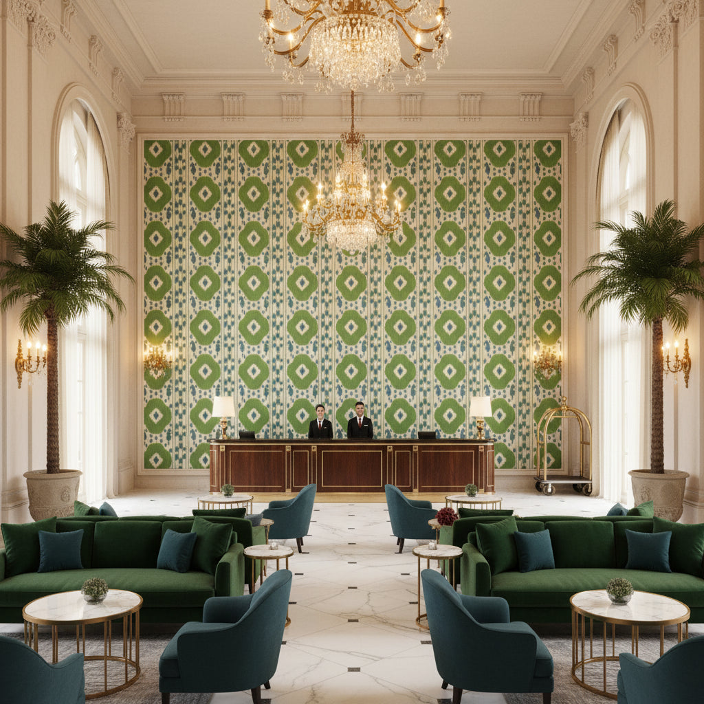 8015178.133.0 | Kravet - Hotel Lobby Visualization (AI-generated, may not be to scale. Verify pattern scale with product specifications.)