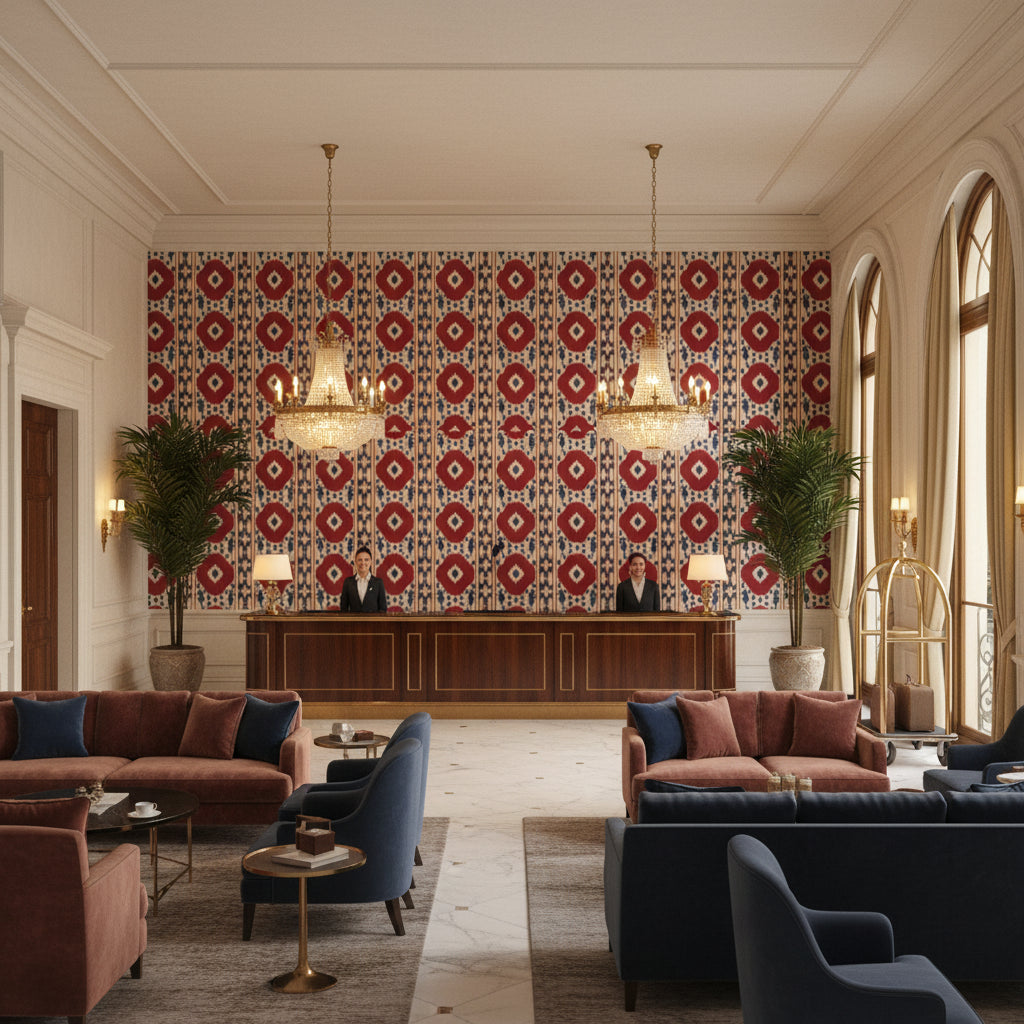 8015178.195.0 | Kravet - Hotel Lobby Visualization (AI-generated, may not be to scale. Verify pattern scale with product specifications.)