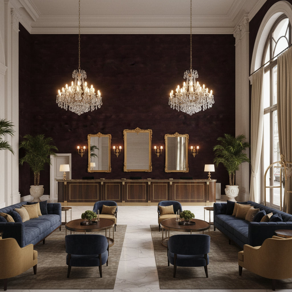 8016103.1010.0 | Kravet - Hotel Lobby Visualization (AI-generated, may not be to scale. Verify pattern scale with product specifications.)