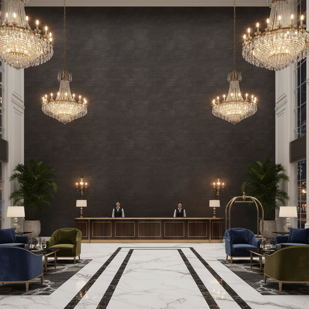 8016103.1011.0 | Kravet - Hotel Lobby Visualization (AI-generated, may not be to scale. Verify pattern scale with product specifications.)