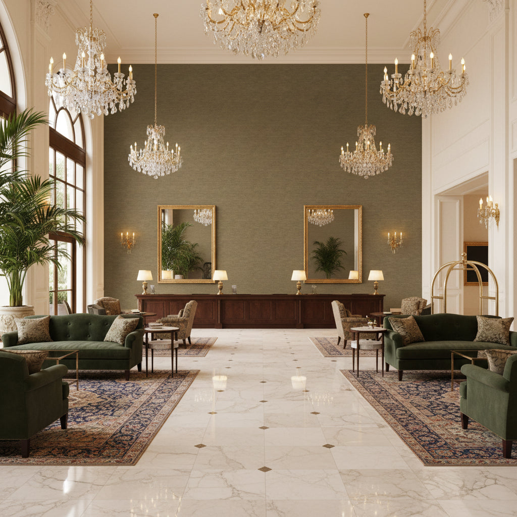 8016103.106.0 | Kravet - Hotel Lobby Visualization (AI-generated, may not be to scale. Verify pattern scale with product specifications.)