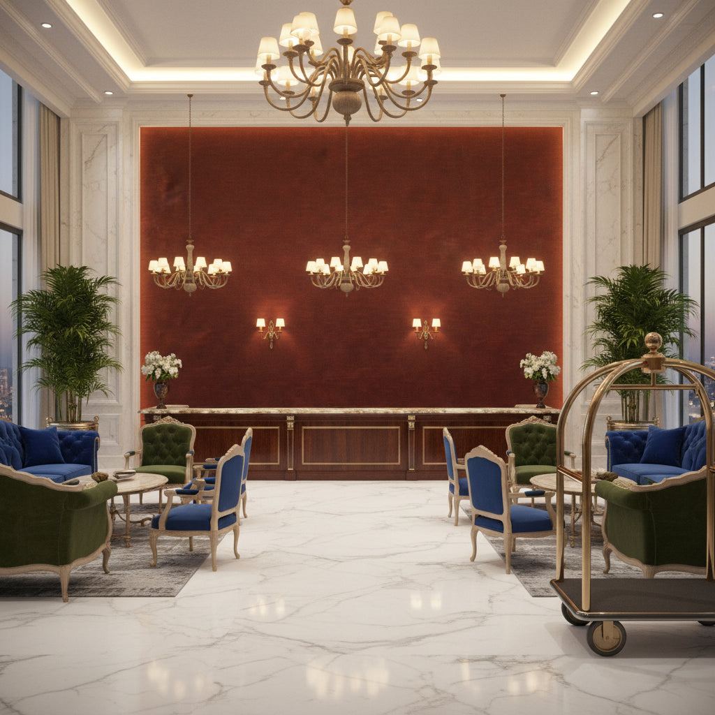 8016103.24.0 | Kravet - Hotel Lobby Visualization (AI-generated, may not be to scale. Verify pattern scale with product specifications.)