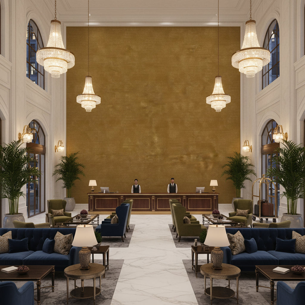 8016103.4.0 | Kravet - Hotel Lobby Visualization (AI-generated, may not be to scale. Verify pattern scale with product specifications.)