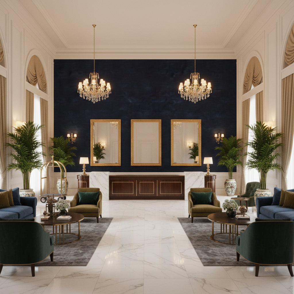 8016103.50.0 | Kravet - Hotel Lobby Visualization (AI-generated, may not be to scale. Verify pattern scale with product specifications.)