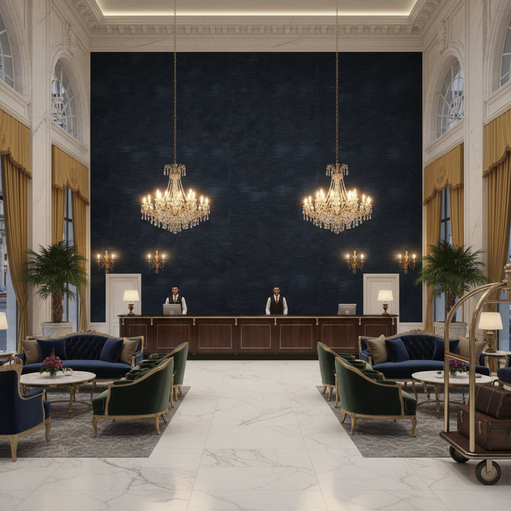 8016103.505.0 | Kravet - Hotel Lobby Visualization (AI-generated, may not be to scale. Verify pattern scale with product specifications.)