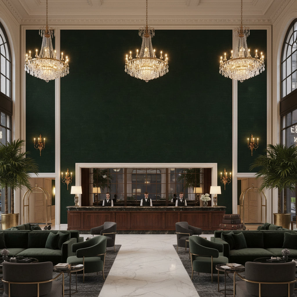 8016103.53.0 | Kravet - Hotel Lobby Visualization (AI-generated, may not be to scale. Verify pattern scale with product specifications.)