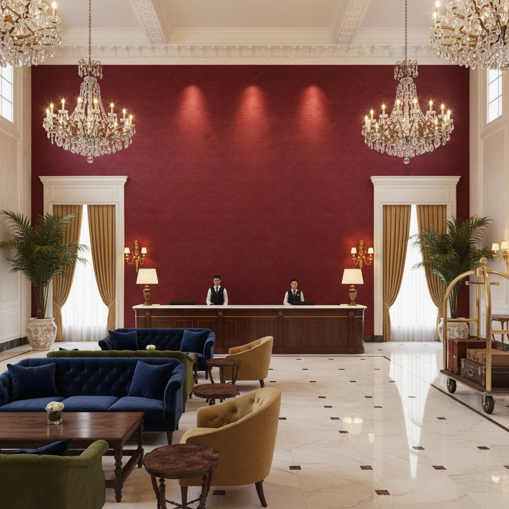 8016103.919.0 | Kravet - Hotel Lobby Visualization (AI-generated, may not be to scale. Verify pattern scale with product specifications.)