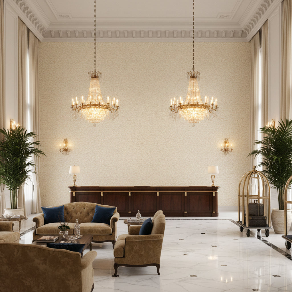 8016108.101.0 | Kravet - Hotel Lobby Visualization (AI-generated, may not be to scale. Verify pattern scale with product specifications.)