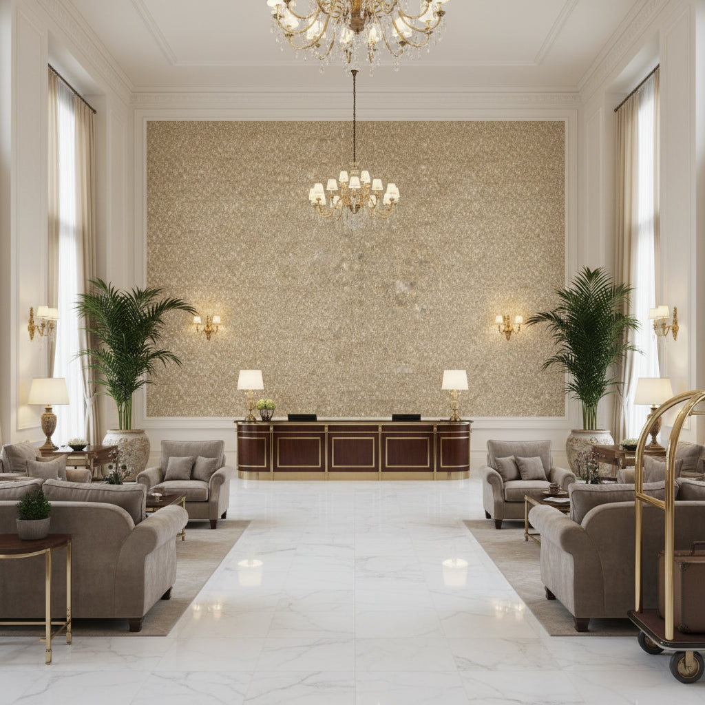 8016108.16.0 | Kravet - Hotel Lobby Visualization (AI-generated, may not be to scale. Verify pattern scale with product specifications.)