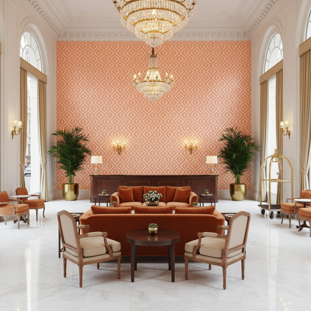 8017102.12.0 | Kravet - Hotel Lobby Visualization (AI-generated, may not be to scale. Verify pattern scale with product specifications.)