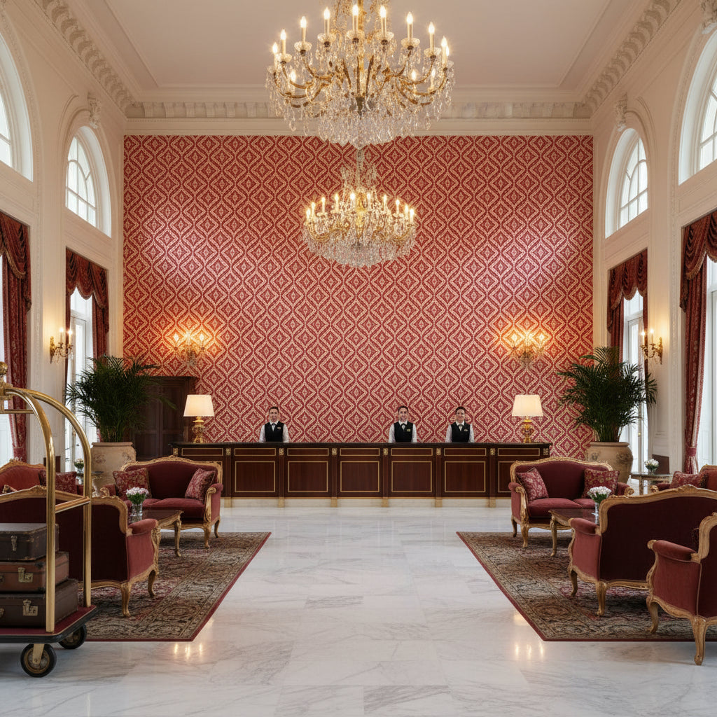 8017102.19.0 | Kravet - Hotel Lobby Visualization (AI-generated, may not be to scale. Verify pattern scale with product specifications.)