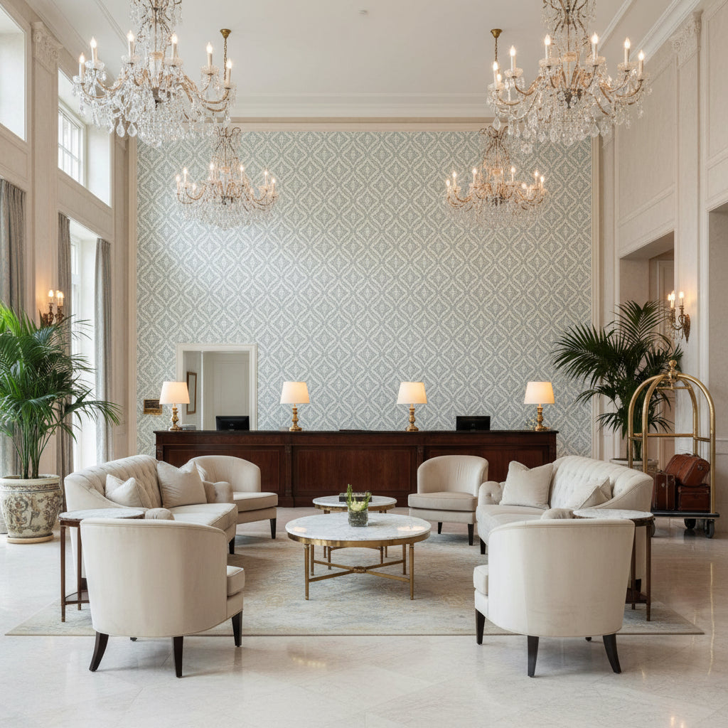 8017102.5.0 | Kravet - Hotel Lobby Visualization (AI-generated, may not be to scale. Verify pattern scale with product specifications.)