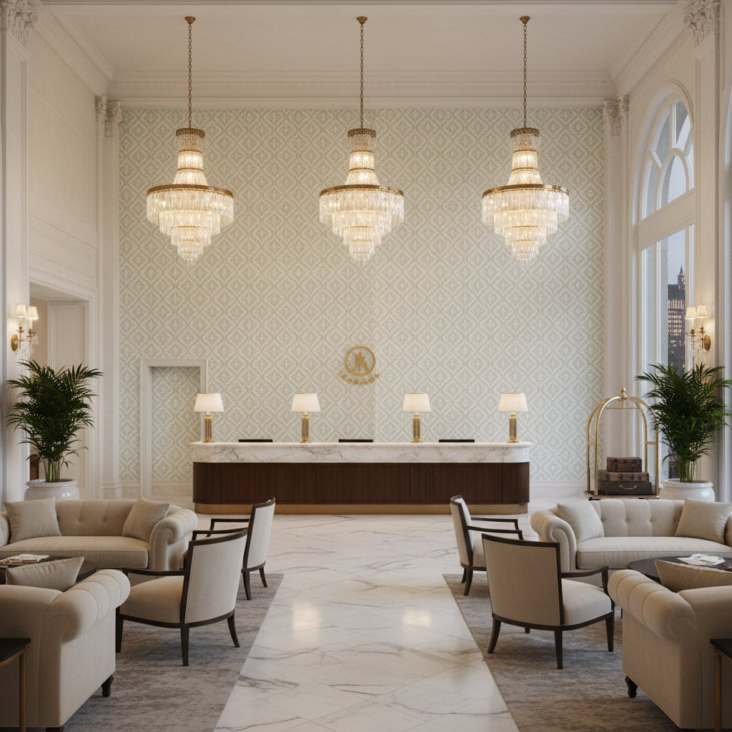 8017102.513.0 | Kravet - Hotel Lobby Visualization (AI-generated, may not be to scale. Verify pattern scale with product specifications.)