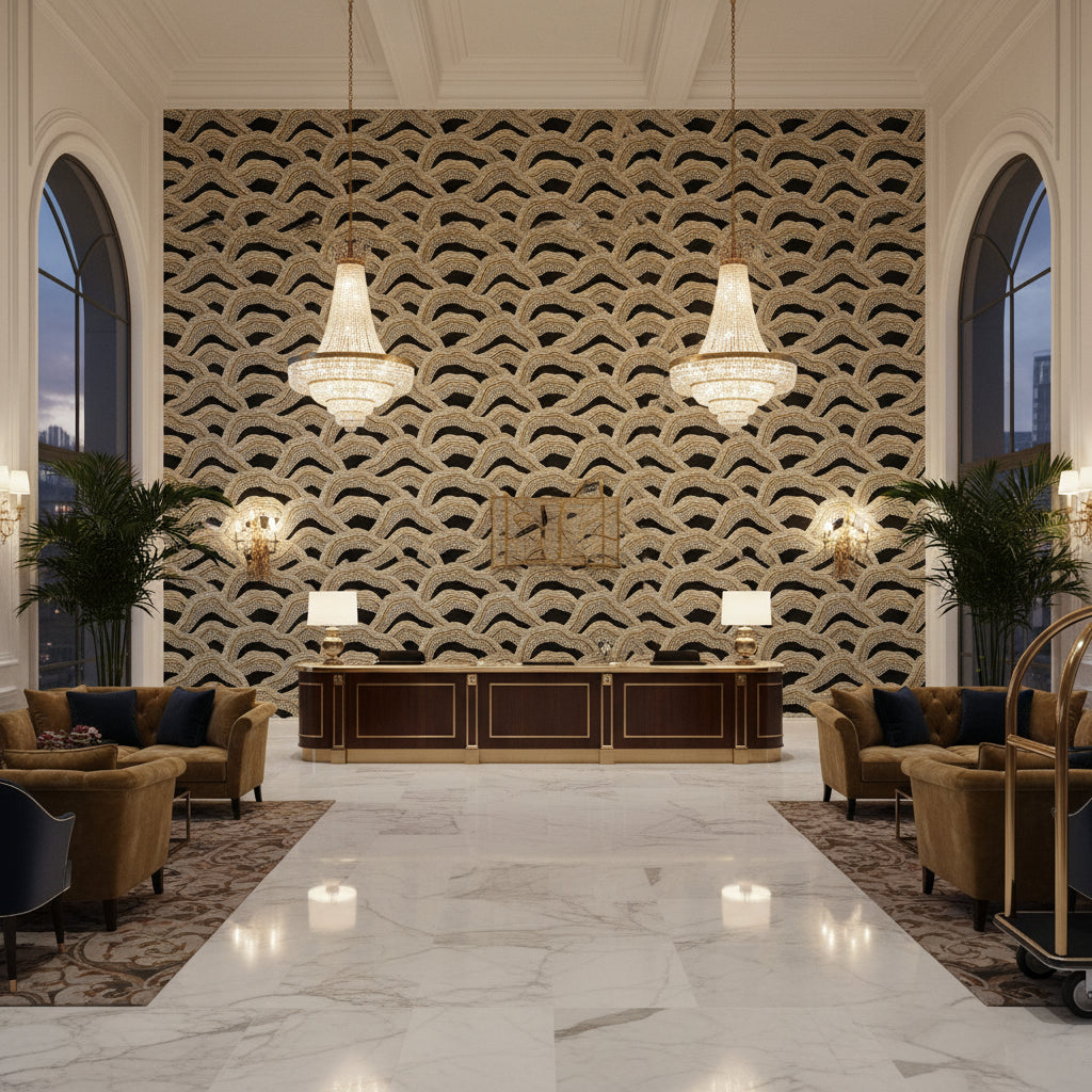8017127.48.0 | Kravet - Hotel Lobby Visualization (AI-generated, may not be to scale. Verify pattern scale with product specifications.)