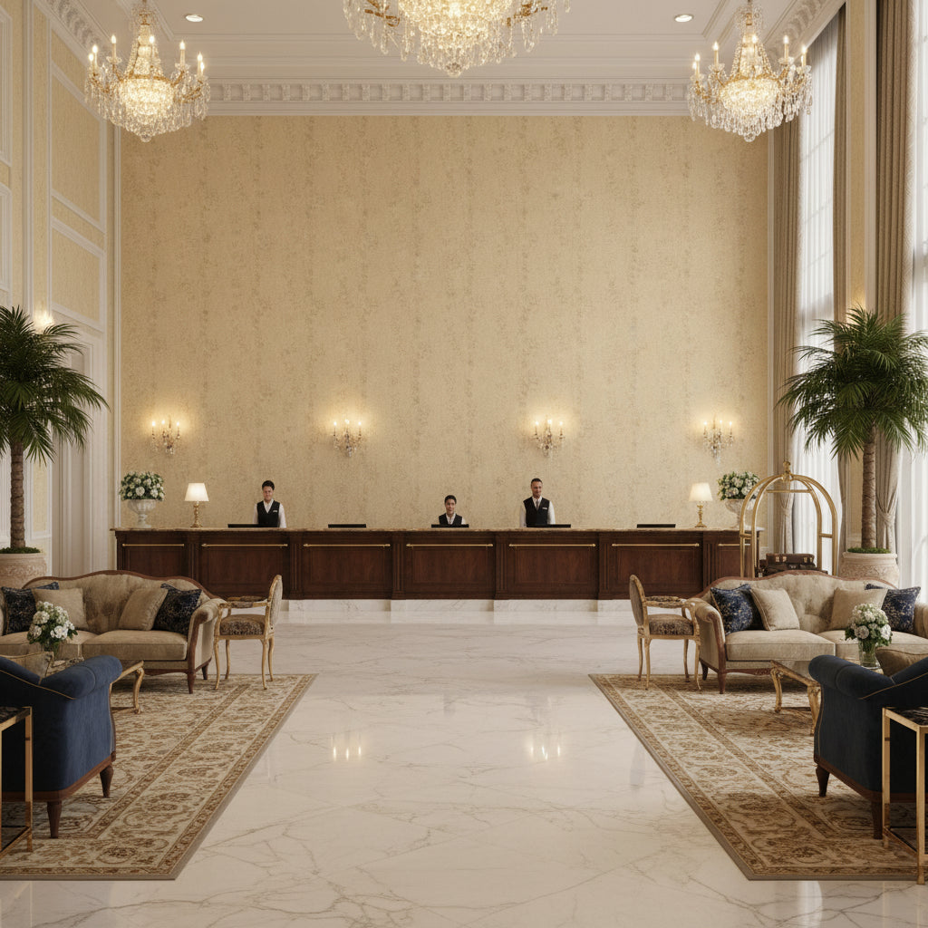 8017130.116.0 | Kravet - Hotel Lobby Visualization (AI-generated, may not be to scale. Verify pattern scale with product specifications.)