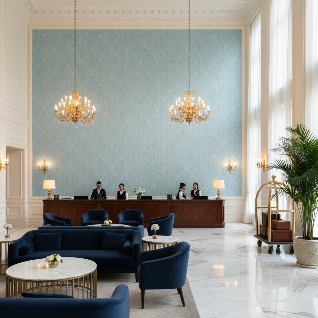 8017138.5.0 | Kravet - Hotel Lobby Visualization (AI-generated, may not be to scale. Verify pattern scale with product specifications.)